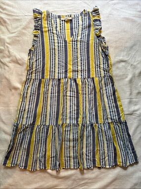 LOFT Yellow, Navy and White Striped Sundress